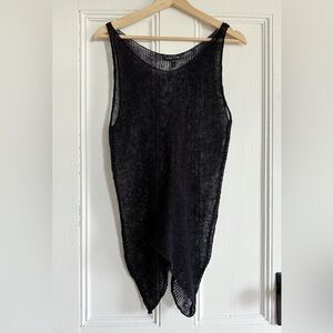 Eileen Fisher Linen Melange Mesh Tank in Black. Size Small.